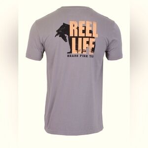 Reel Life men’s tee t shirt size L large bear bears eat too tan beige outdoors